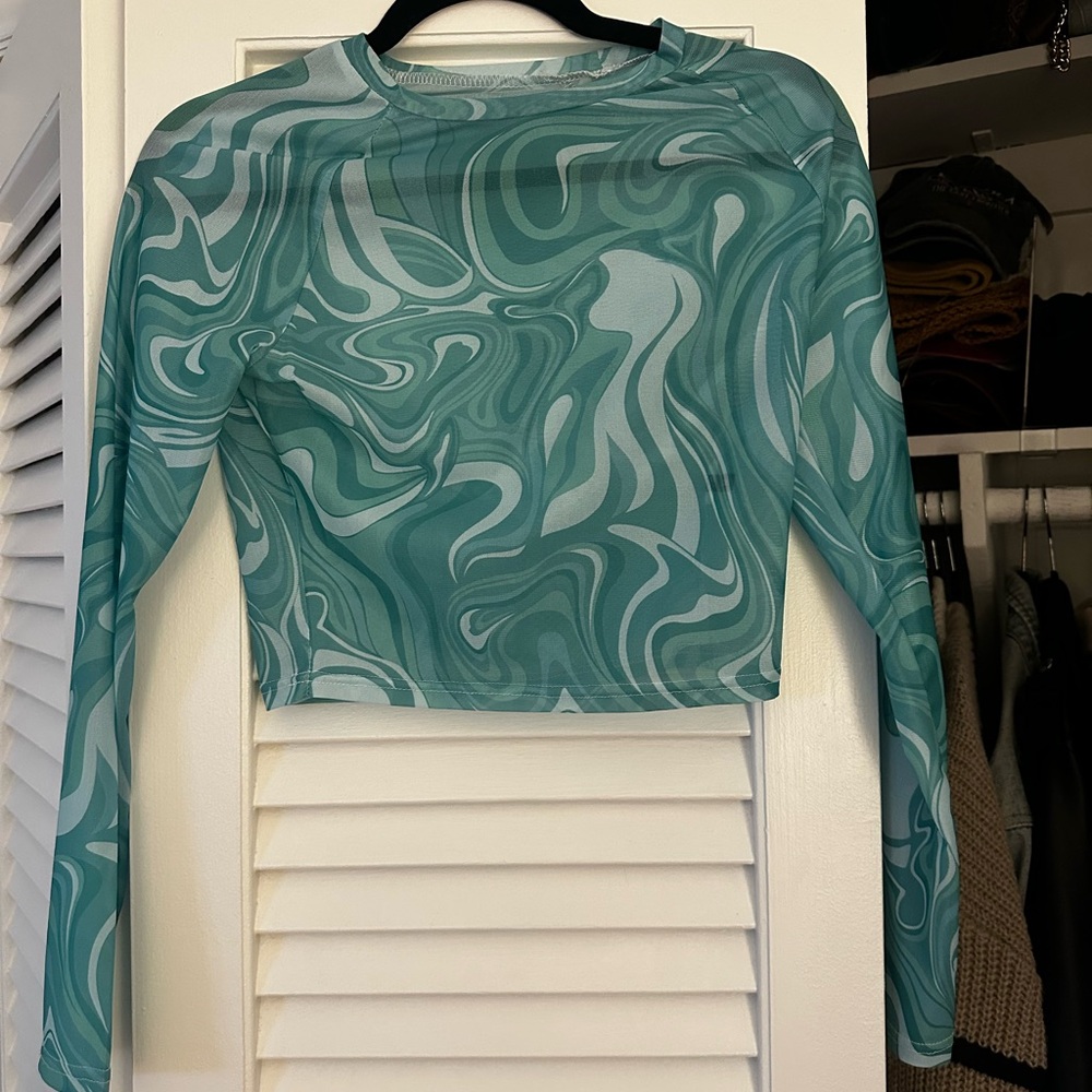 Swirl Pattern Long Sleeve Top - Blue Green